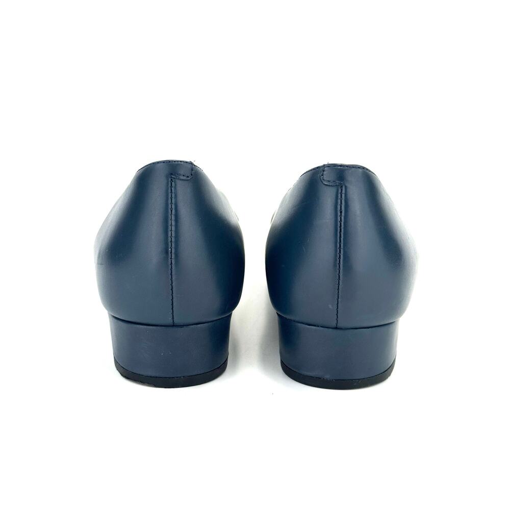 Cole Haan Low Block Heel Pump Size 7.5B Navy Leather Pointed Toe Comfort Slip-On - Picture 7 of 13